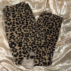 Ripped cheetah print mom jeans